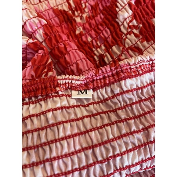 Fiji Fever Pink/Red Floral Smocked Ruffled Hem Mini Dress Medium Barbie Core - Picture 7 of 10